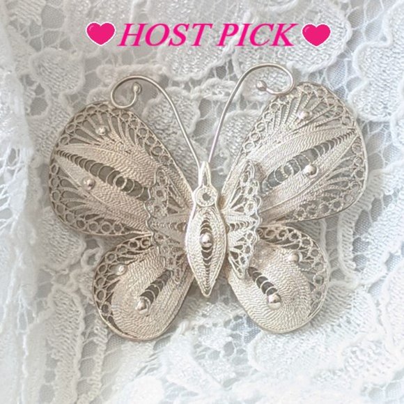 Jewelry - Vintage 835-1000 silver filigree butterfly brooch